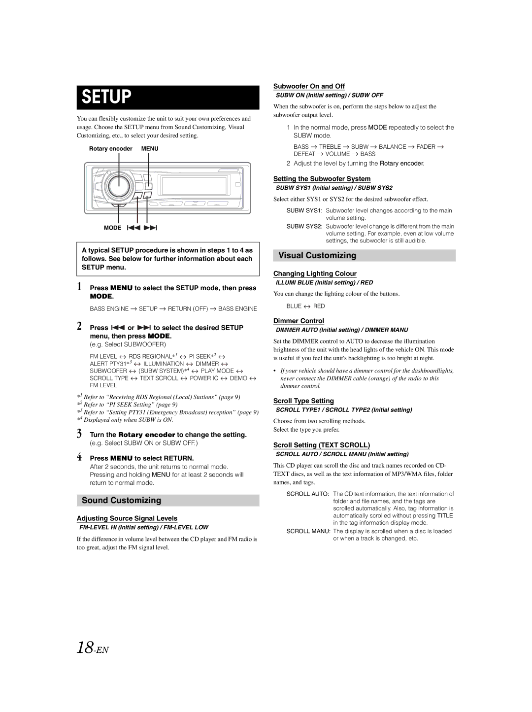 Alpine CDE-9850Ri owner manual Setup 