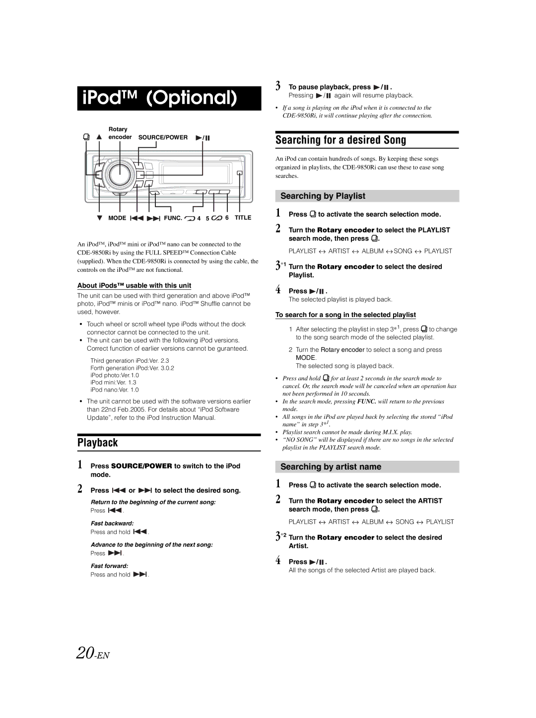 Alpine CDE-9850Ri owner manual IPod Optional 