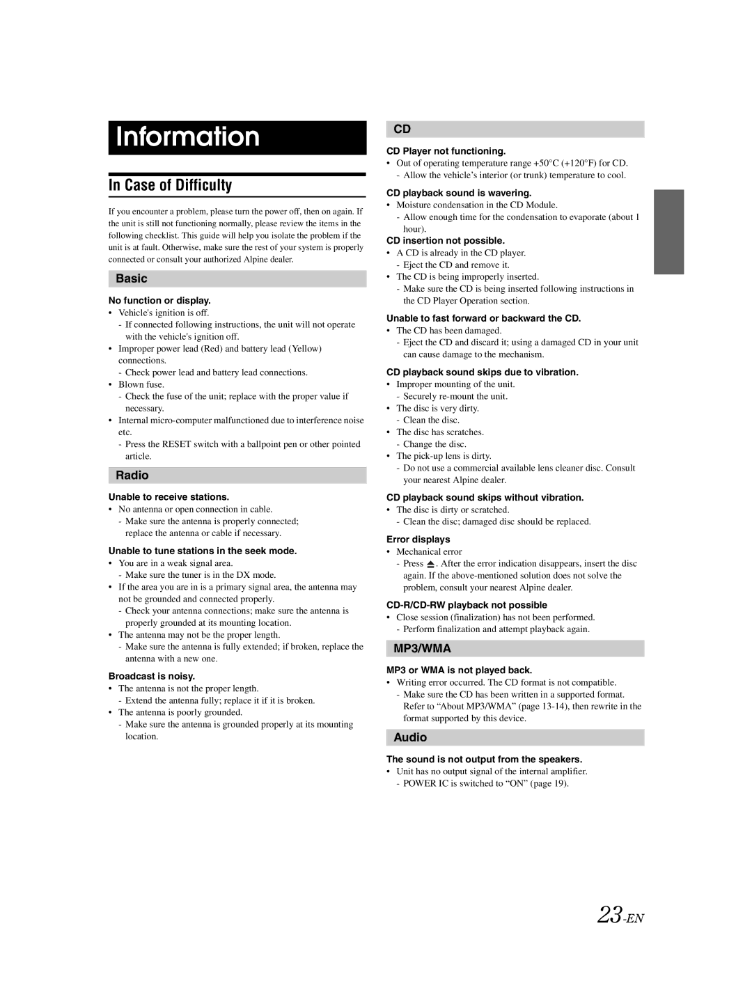 Alpine CDE-9850Ri owner manual Information 