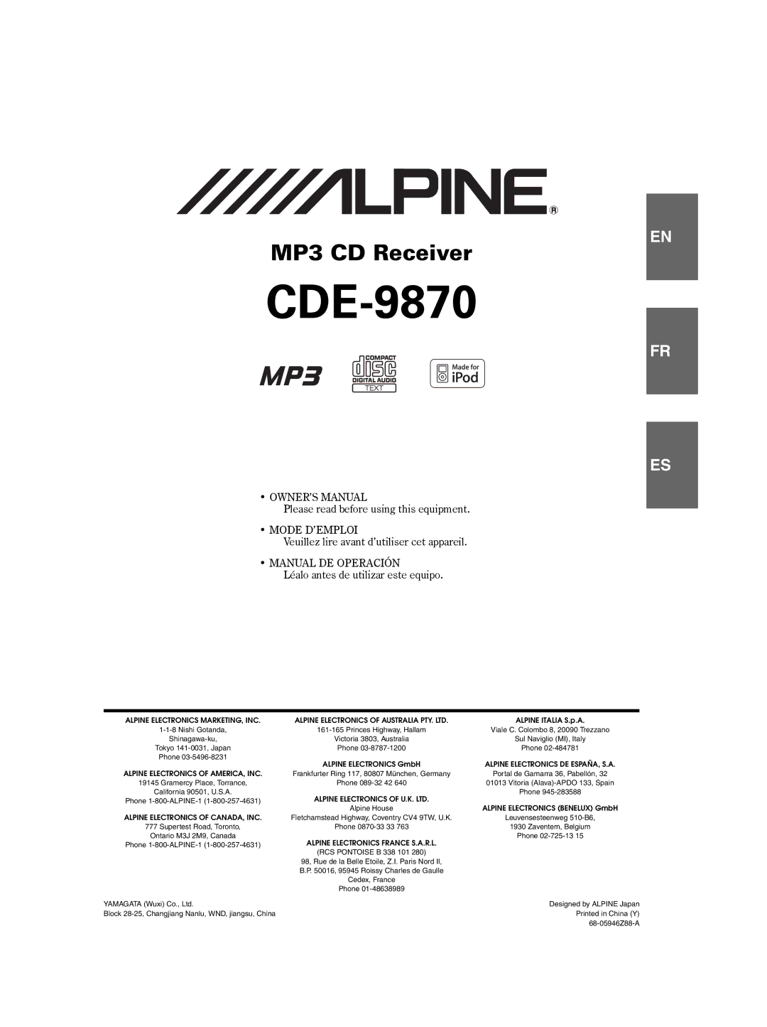 Alpine CDE-9870 owner manual 