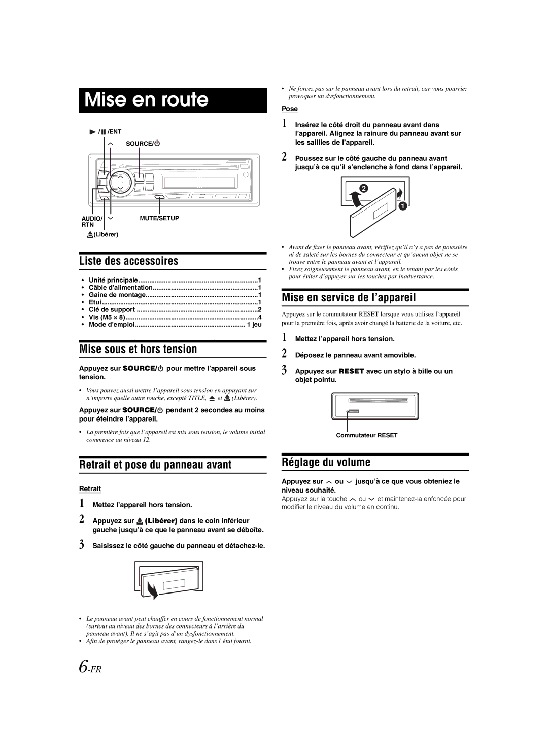 Alpine CDE-9870 owner manual Mise en route 