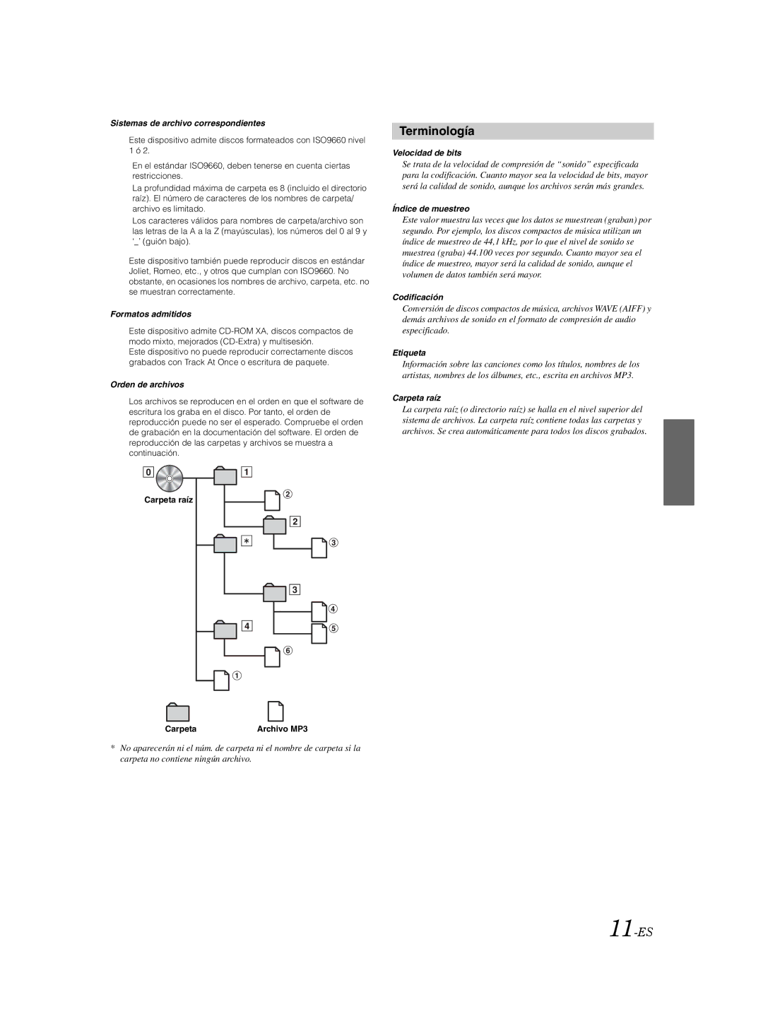 Alpine CDE-9870 owner manual Terminología, 11-ES 