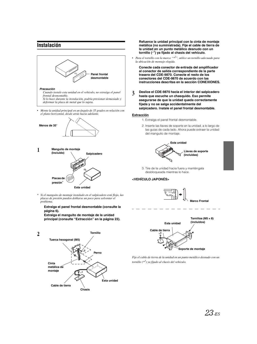 Alpine CDE-9870 owner manual Instalación, 23-ES, Vehículo Japonés 