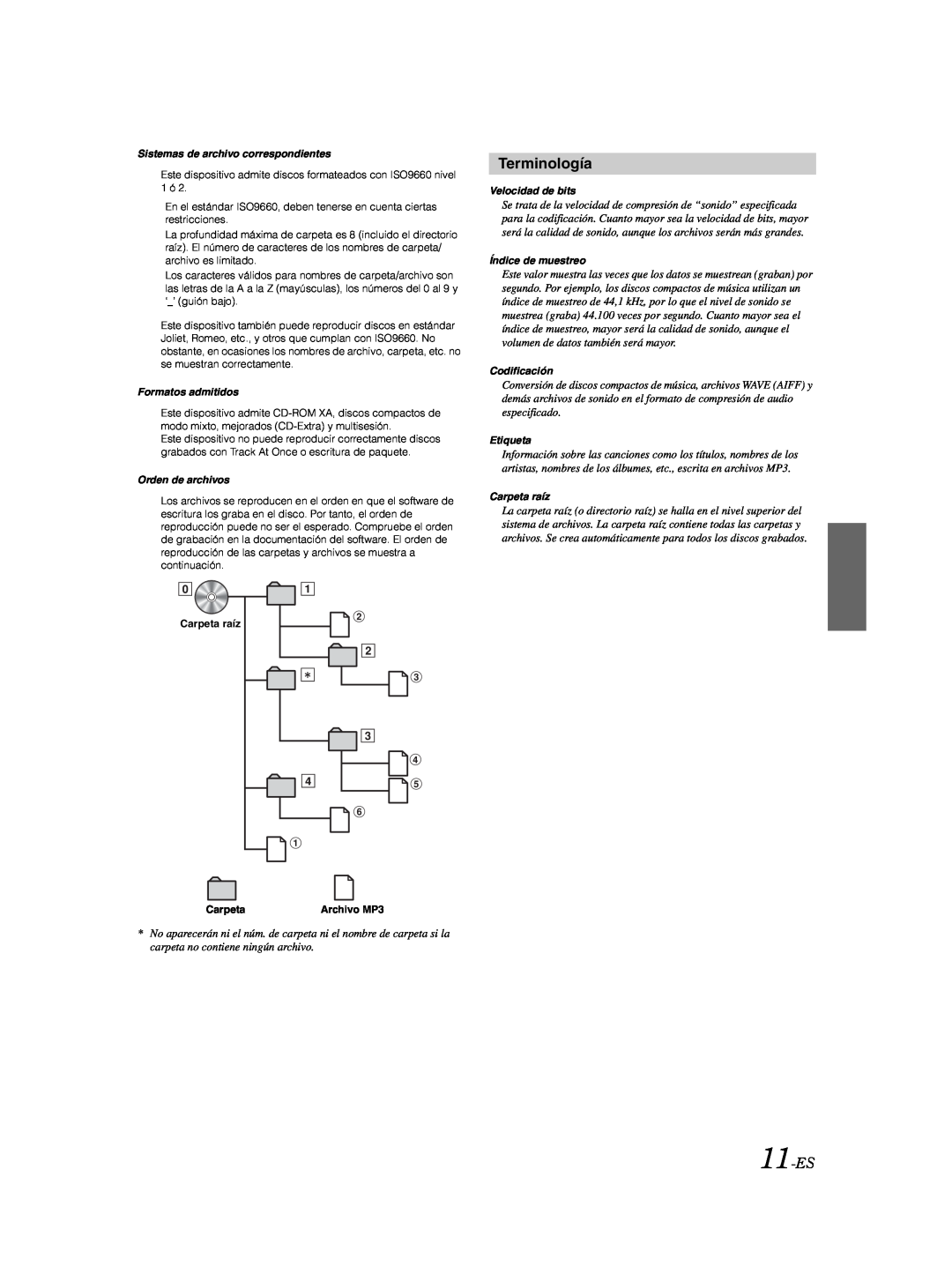 Alpine CDE-9870 owner manual Terminología, 11-ES 
