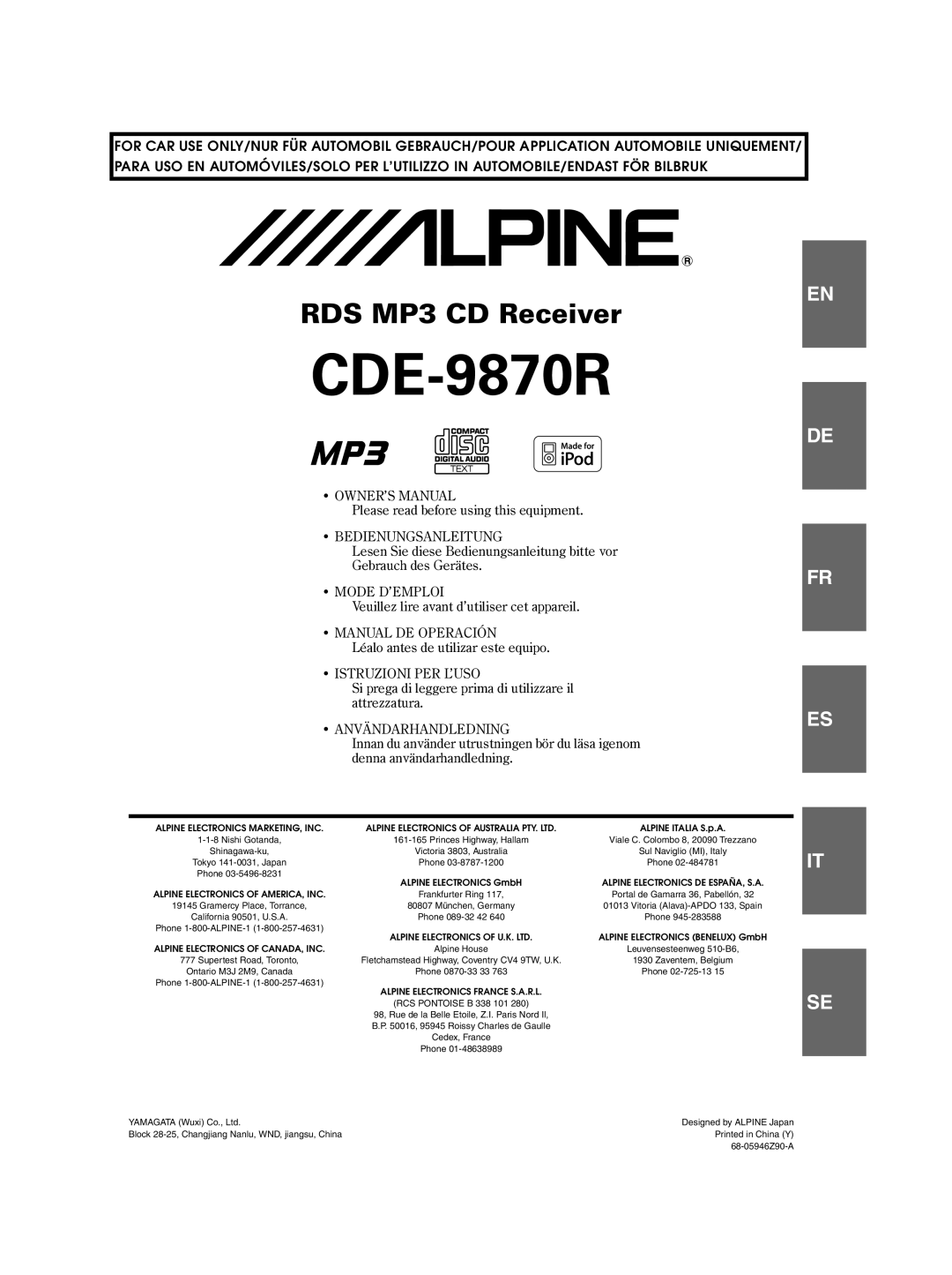 Alpine CDE-9870R owner manual 