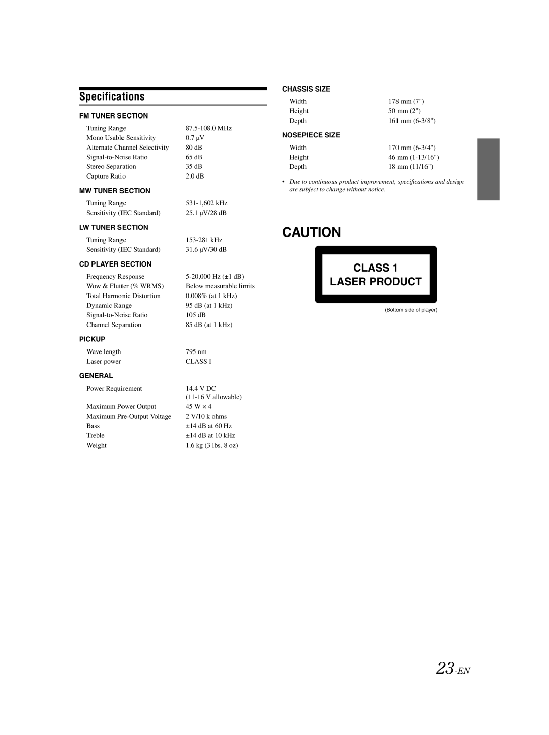 Alpine CDE-9870R owner manual Specifications, FM Tuner Section 