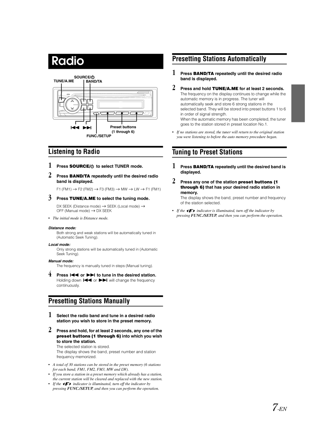 Alpine CDE-9870R owner manual Presetting Stations Automatically, Listening to Radio, Presetting Stations Manually 