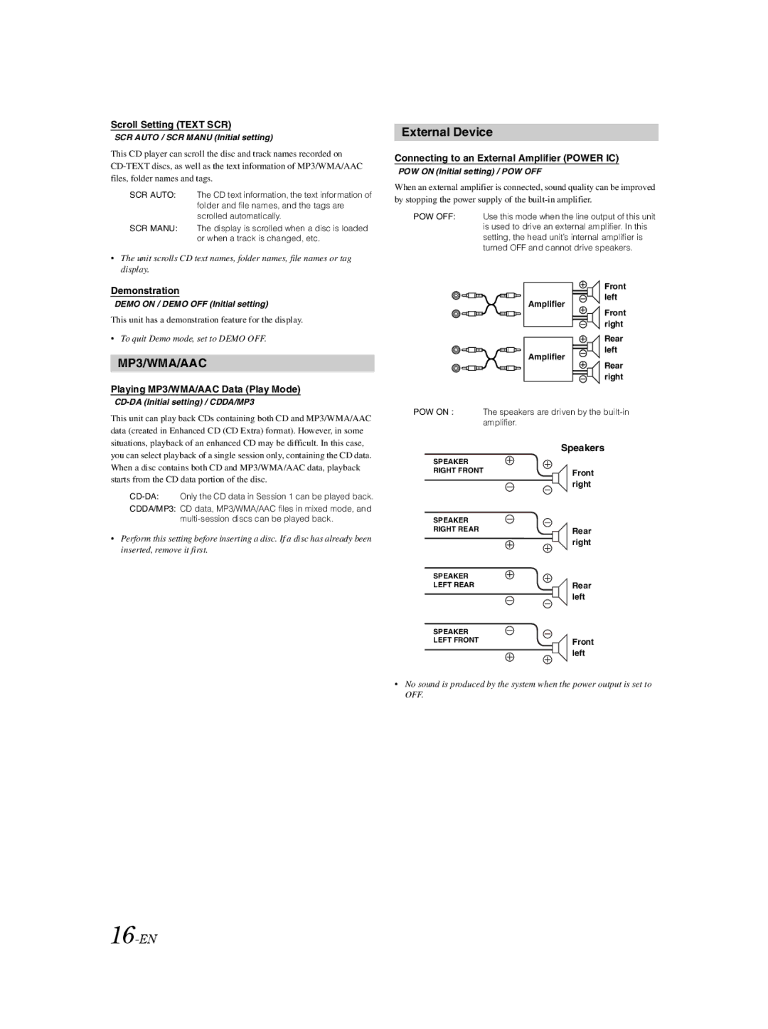 Alpine CDE-9873 owner manual External Device, 16-EN 