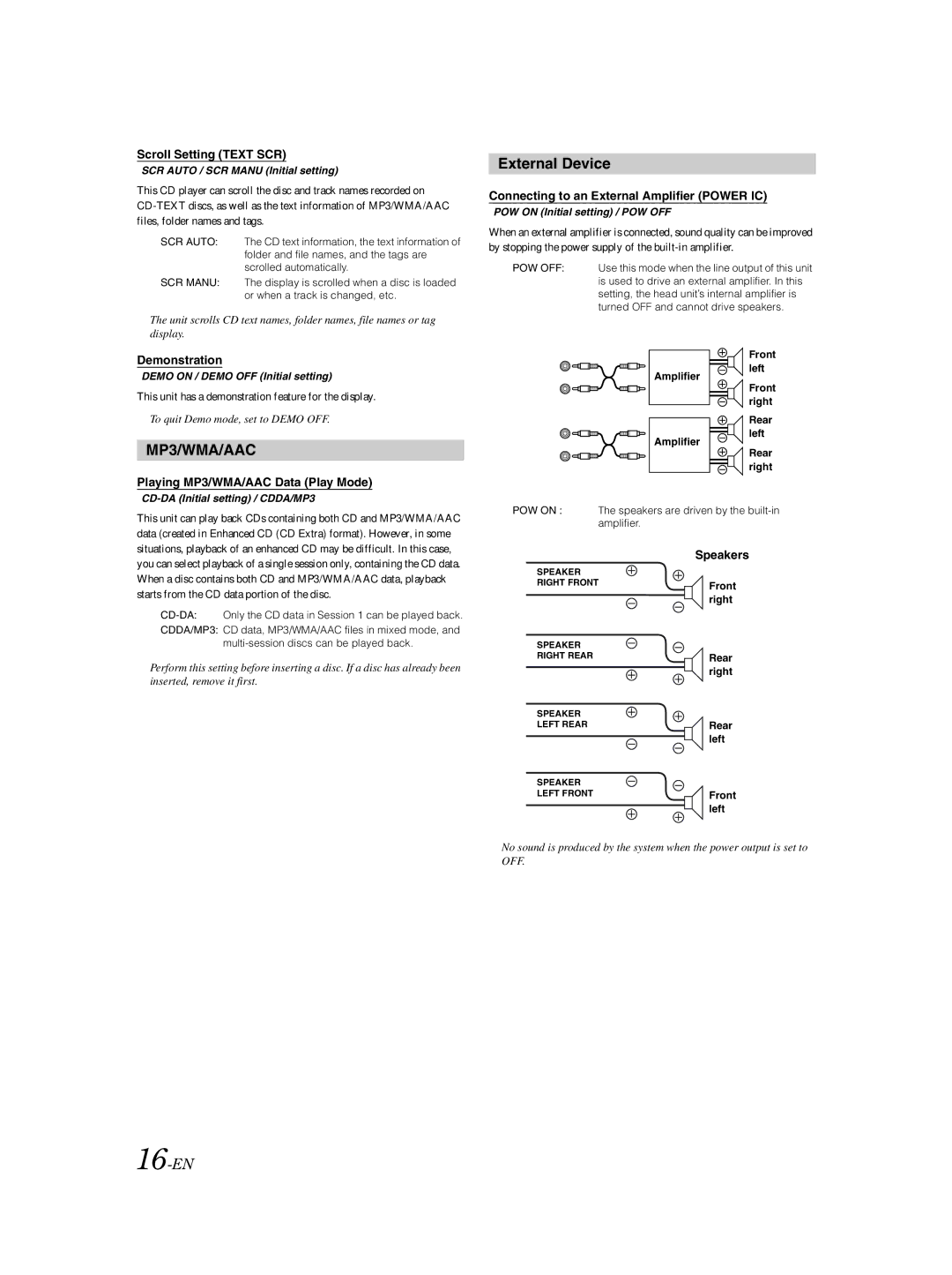 Alpine CDE-9873 owner manual External Device, 16-EN 