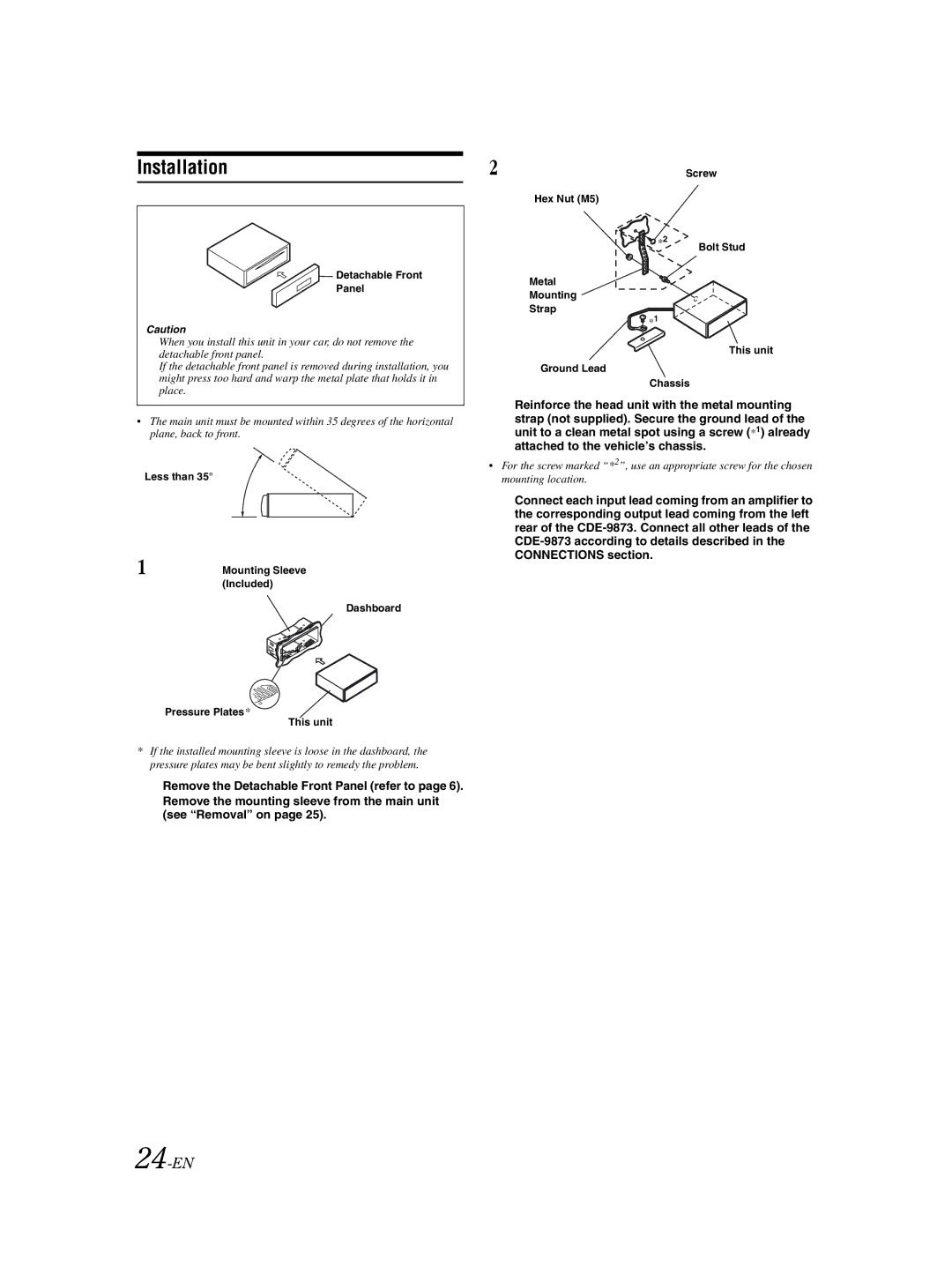 Alpine CDE-9873 owner manual Installation, 24-EN 