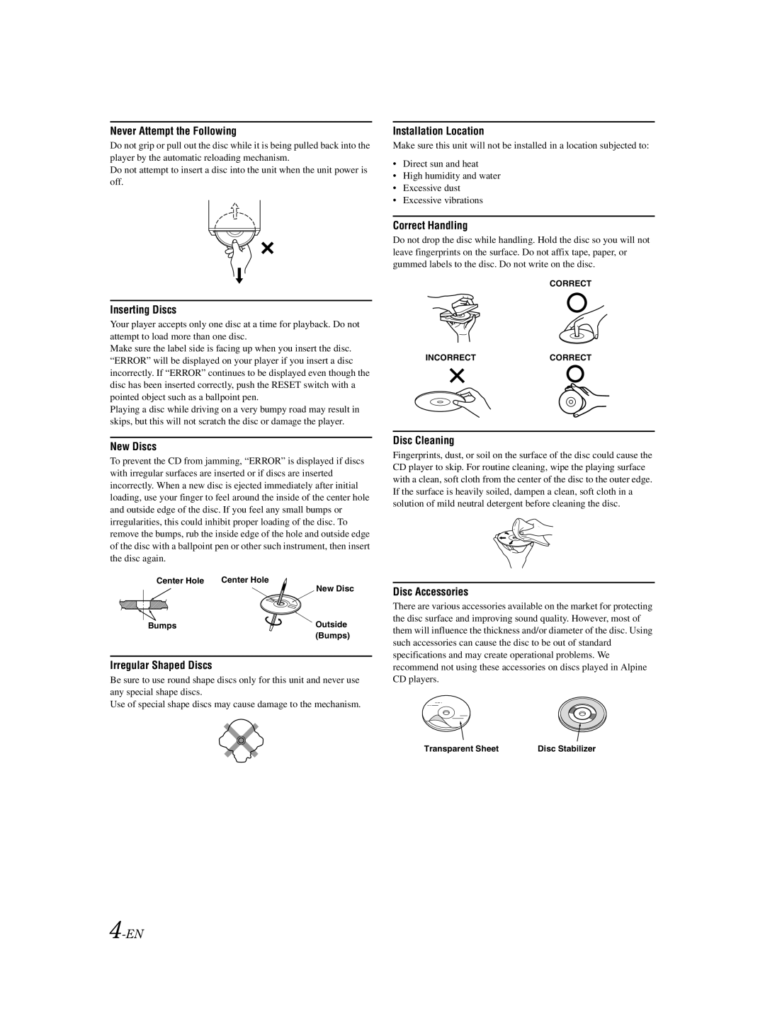 Alpine CDE-9873 owner manual Never Attempt the Following 