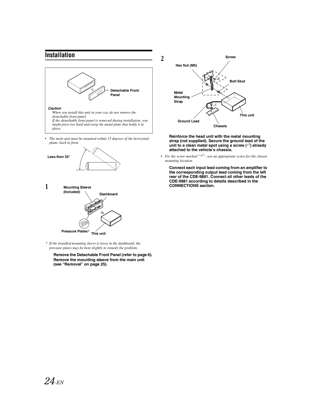 Alpine CDE-9881 owner manual Installation, 24-EN 