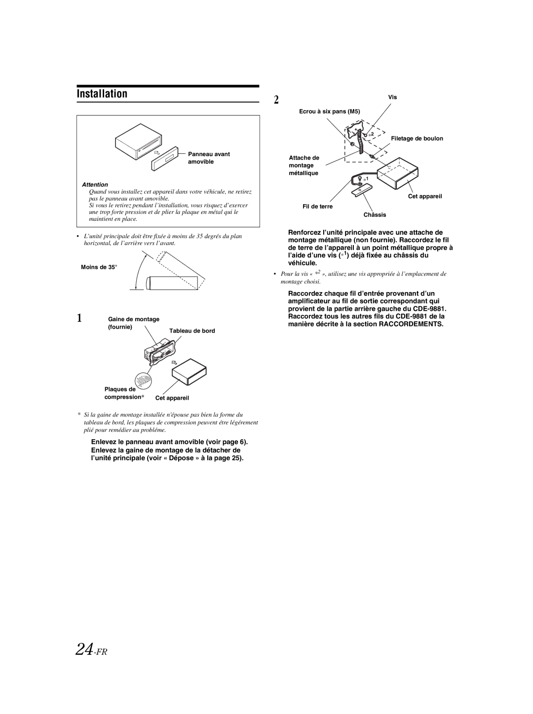 Alpine CDE-9881 owner manual Installation, 24-FR 