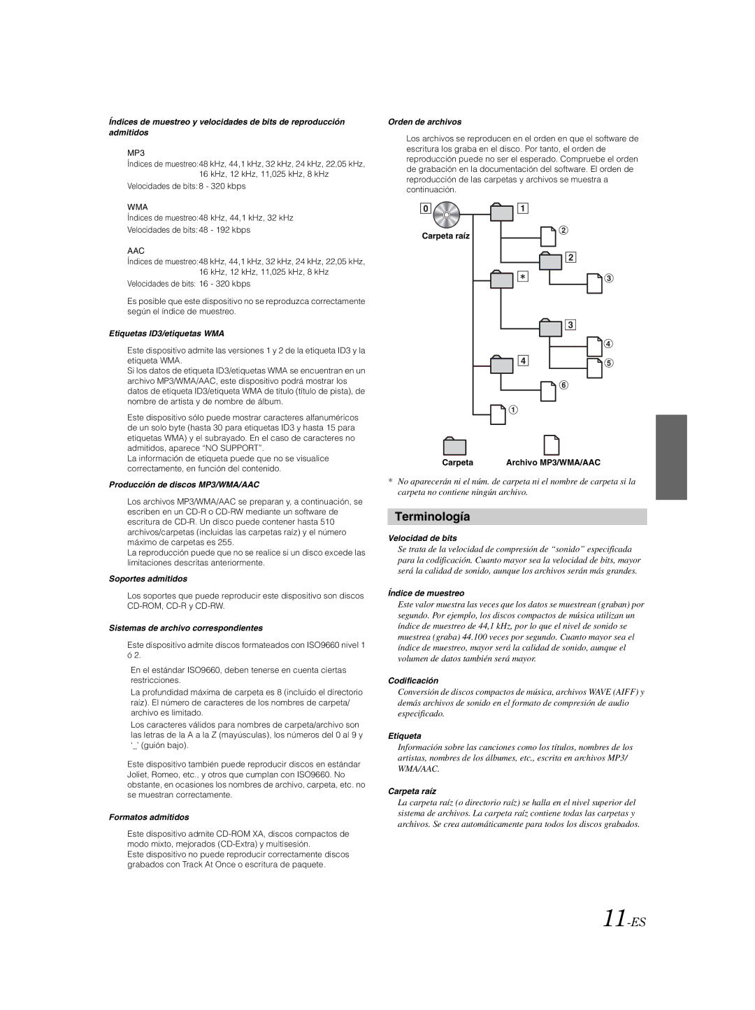 Alpine CDE-9881 owner manual Terminología, 11-ES 