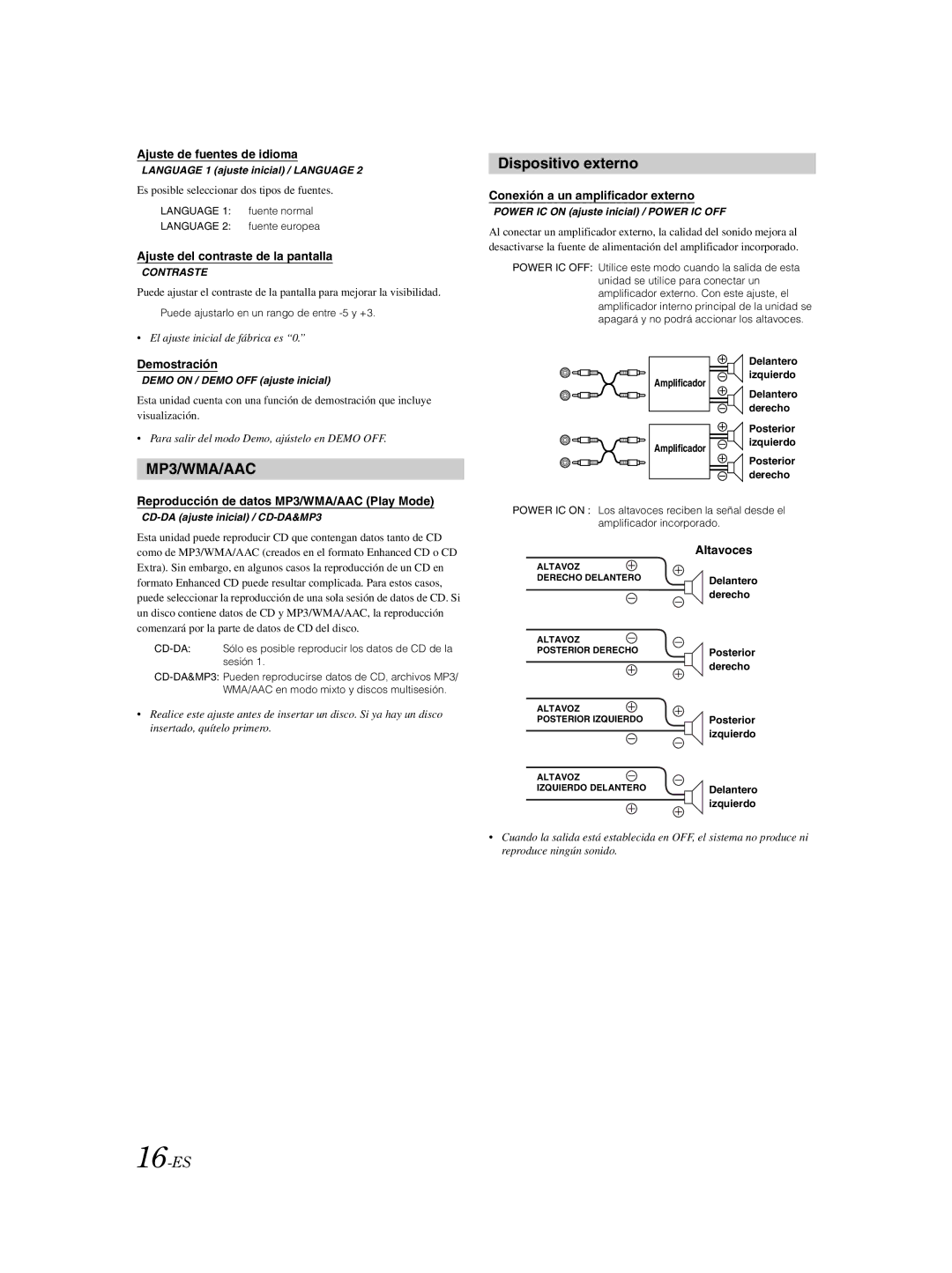 Alpine CDE-9881 owner manual Dispositivo externo, 16-ES 