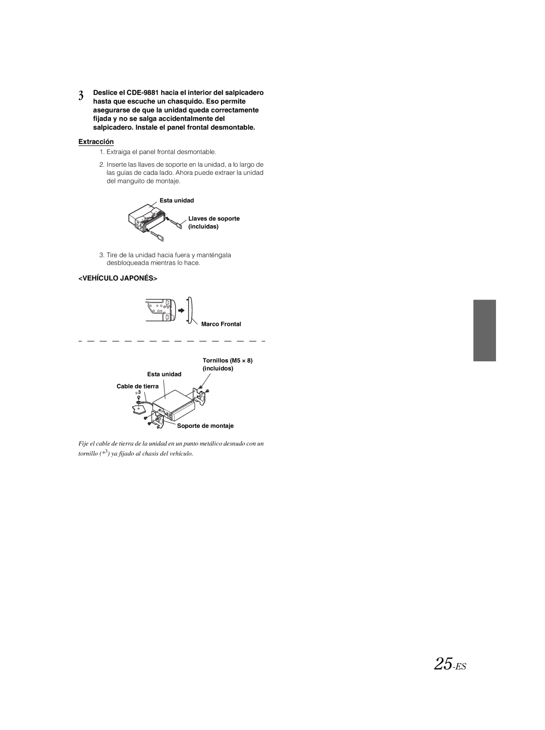 Alpine CDE-9881 owner manual 25-ES, Hasta que escuche un chasquido. Eso permite, Extracción, Vehículo Japonés 