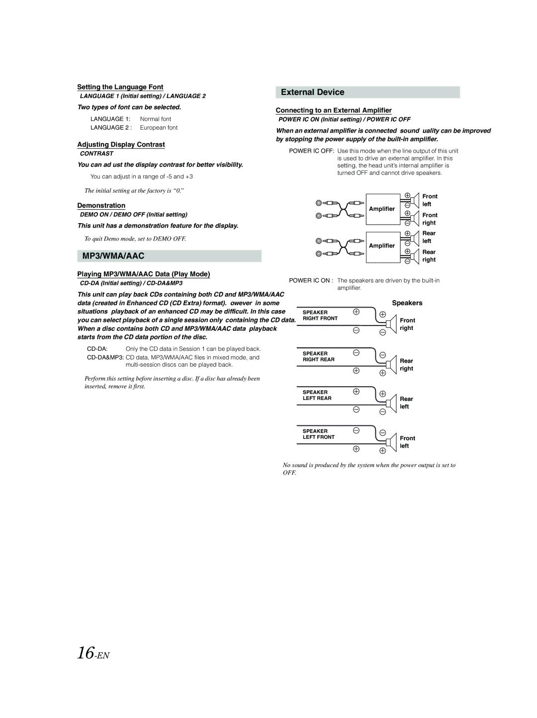 Alpine CDE-9881 owner manual External Device, 16-EN 