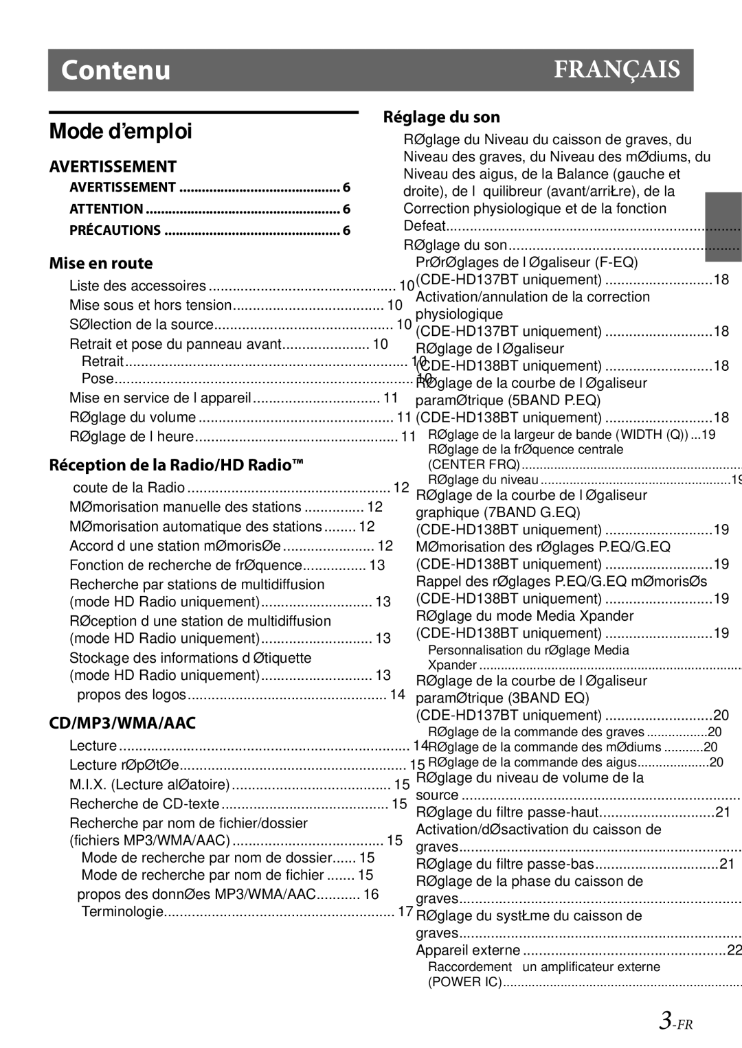 Alpine CDE-HD138BT/CDE-HD137BT Mise sous et hors tension Sélection de la source, Accord d’une station mémorisée 