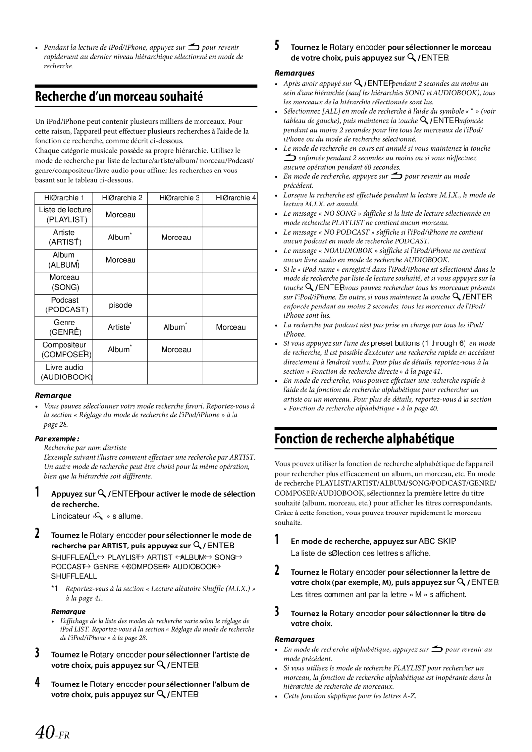 Alpine CDE-HD138BT/CDE-HD137BT 40-FR, Recherche par nom d’artiste, Les titres commençant par la lettre « M » s’affichent 