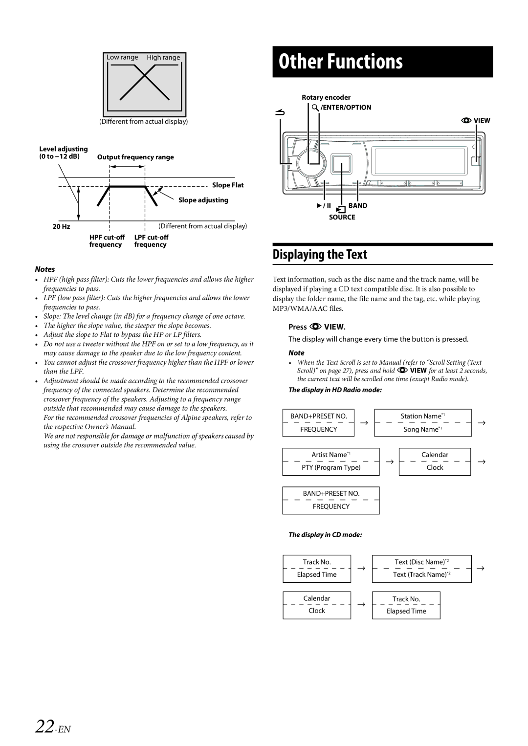 Alpine CDE-HD149BT owner manual Displaying the Text, 22-EN, Press kVIEW 