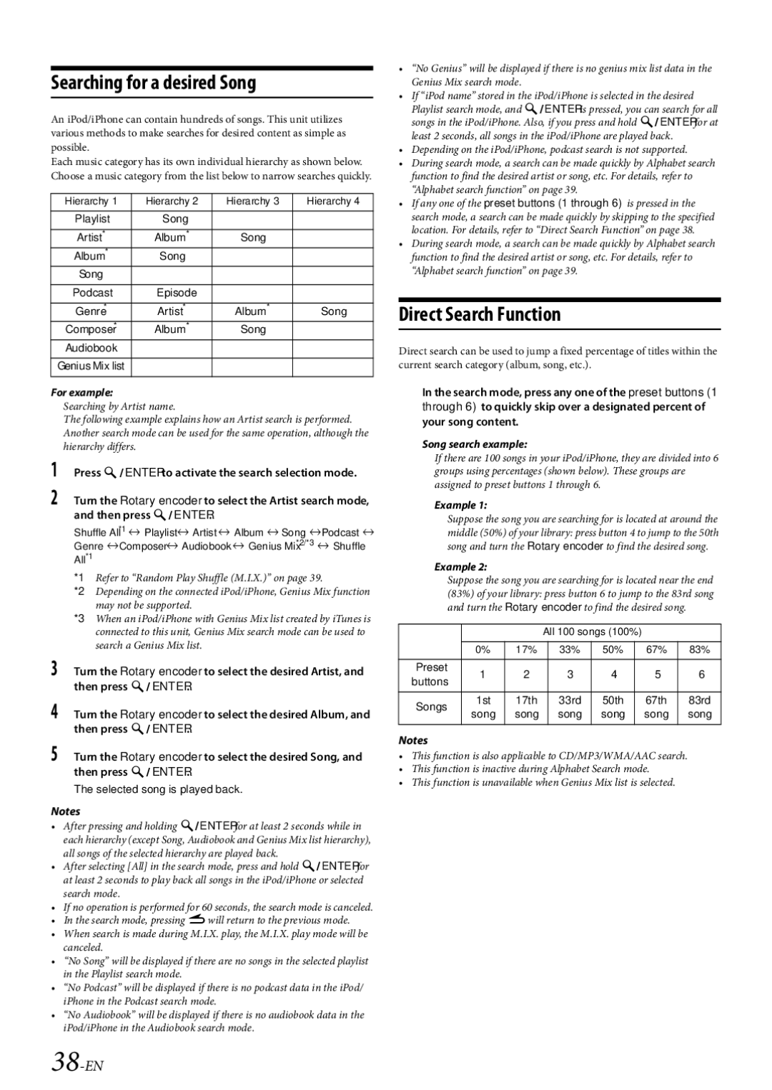 Alpine CDE-HD149BT owner manual Direct Search Function, 38-EN, Press ENTER to activate the search selection mode 