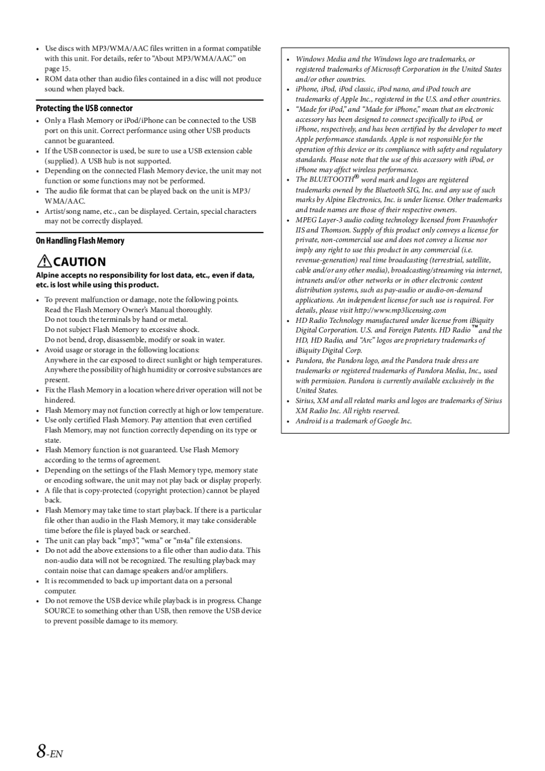 Alpine CDE-HD149BT owner manual Protecting the USB connector, Unit can play back mp3, wma or m4a file extensions 