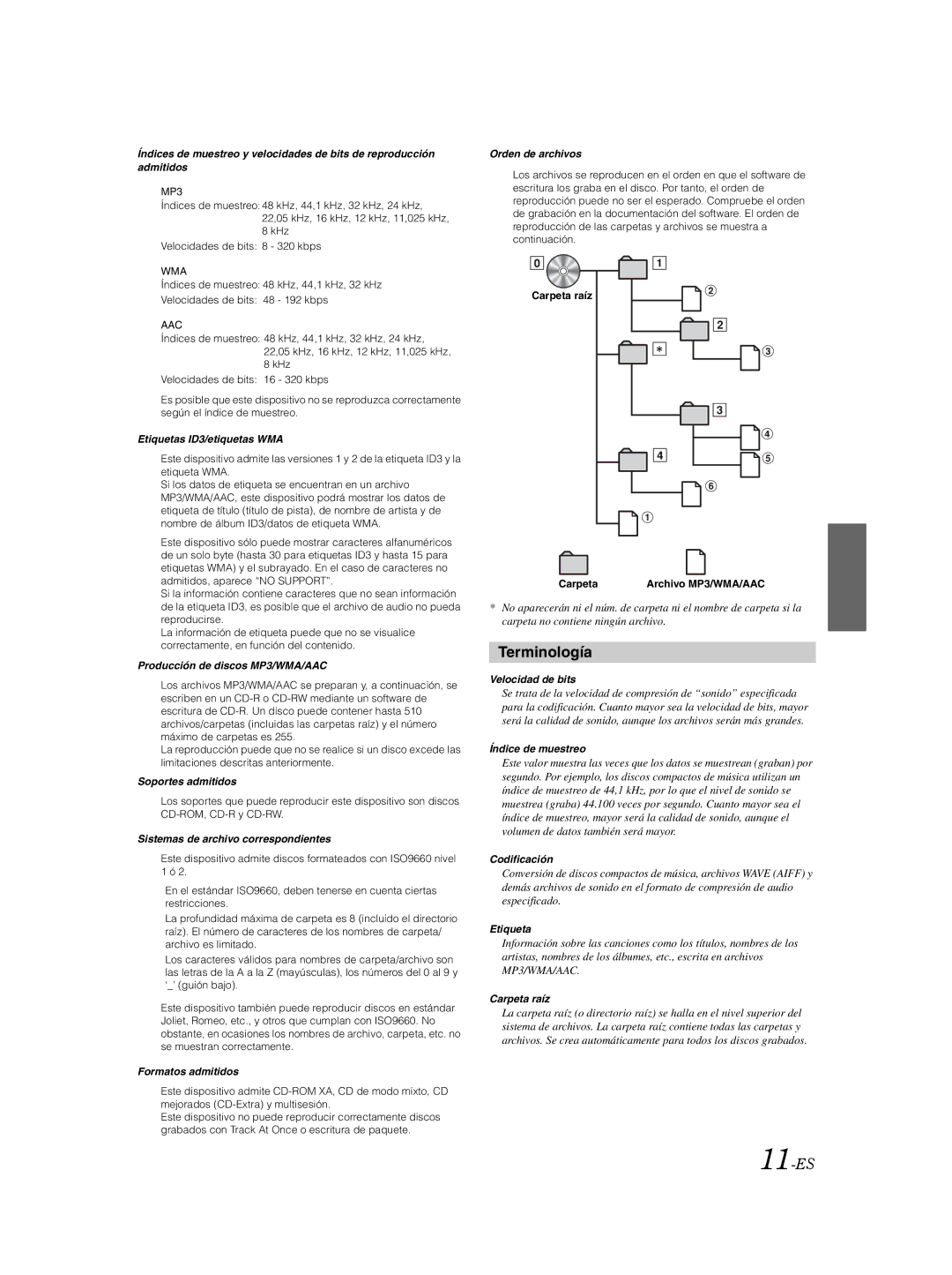 Alpine CDE103BT owner manual Terminología, 11-ES 