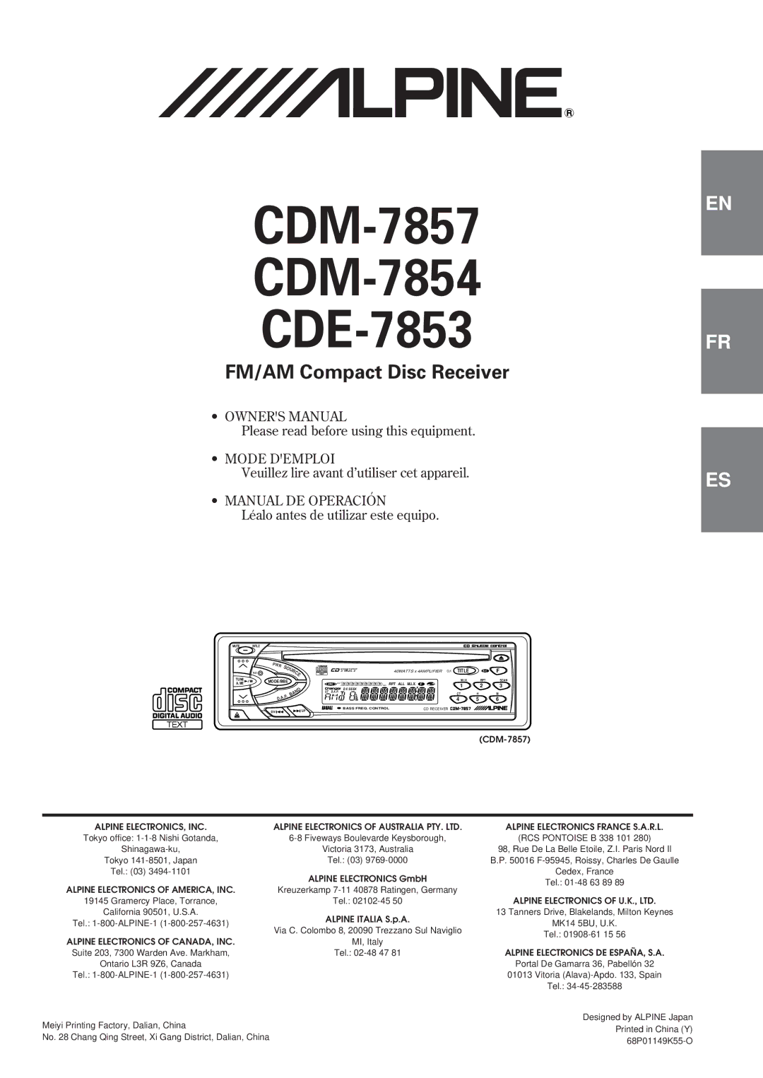 Alpine cdm-7857 owner manual CDM-7857 CDM-7854 CDE-7853 