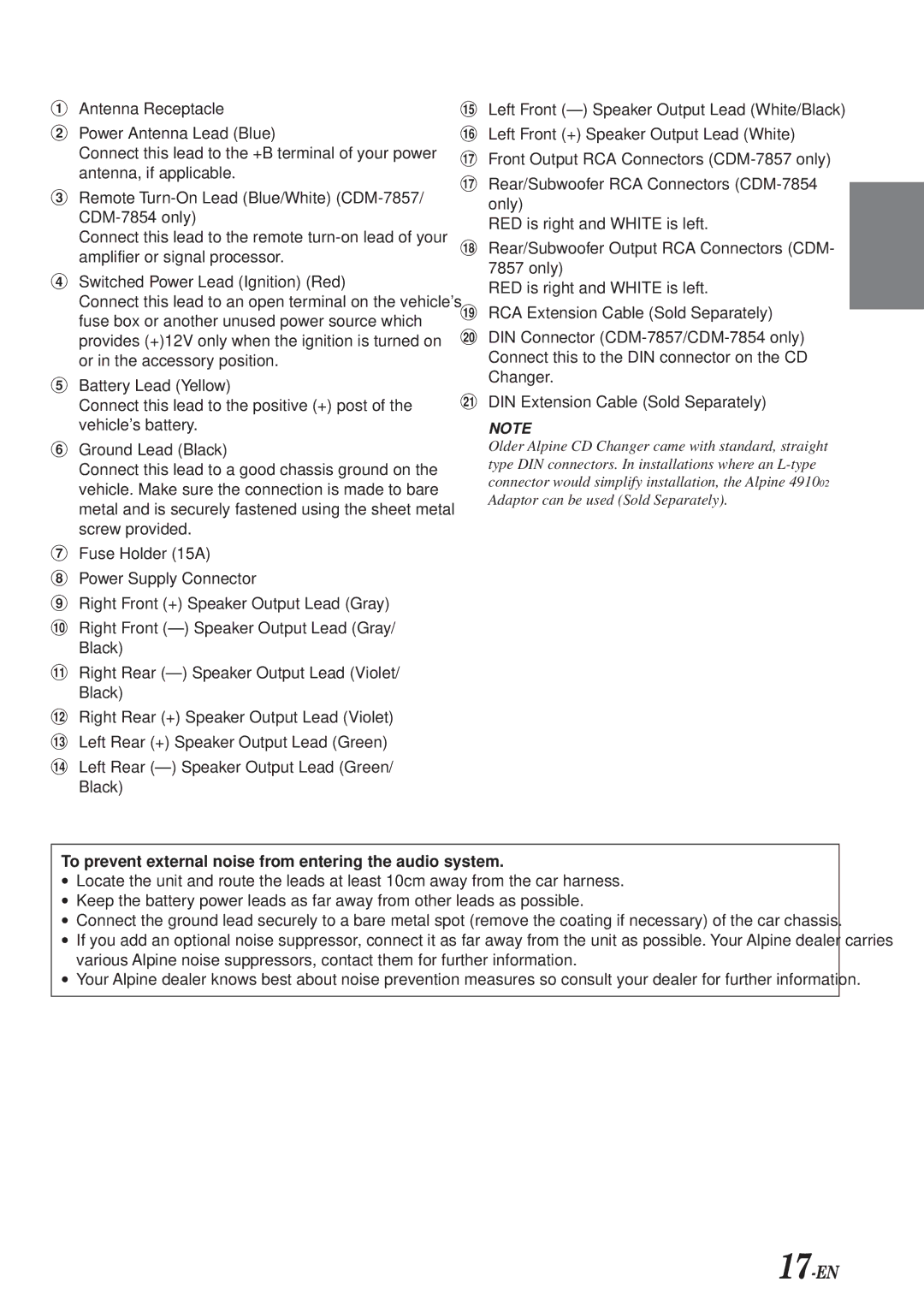 Alpine CDM-7854, cdm-7857, CDE-7853 owner manual 17-EN 