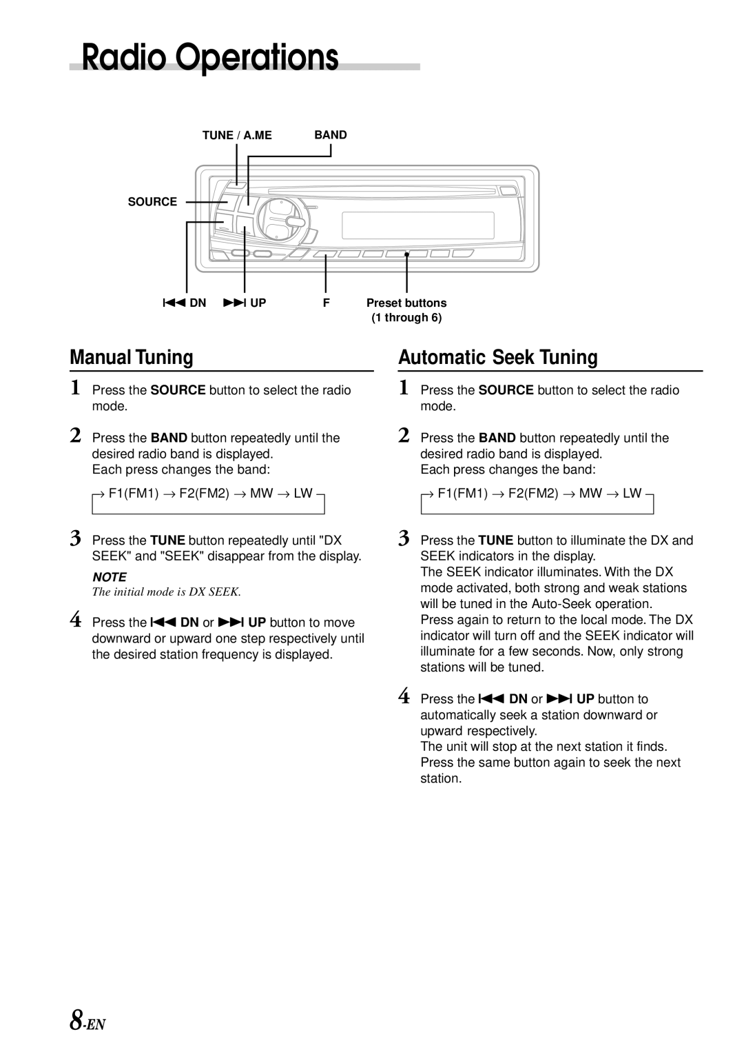 Alpine CDM-7858R, CDM-7859R, CDM-7856R owner manual Radio Operations, Manual Tuning, Automatic Seek Tuning 