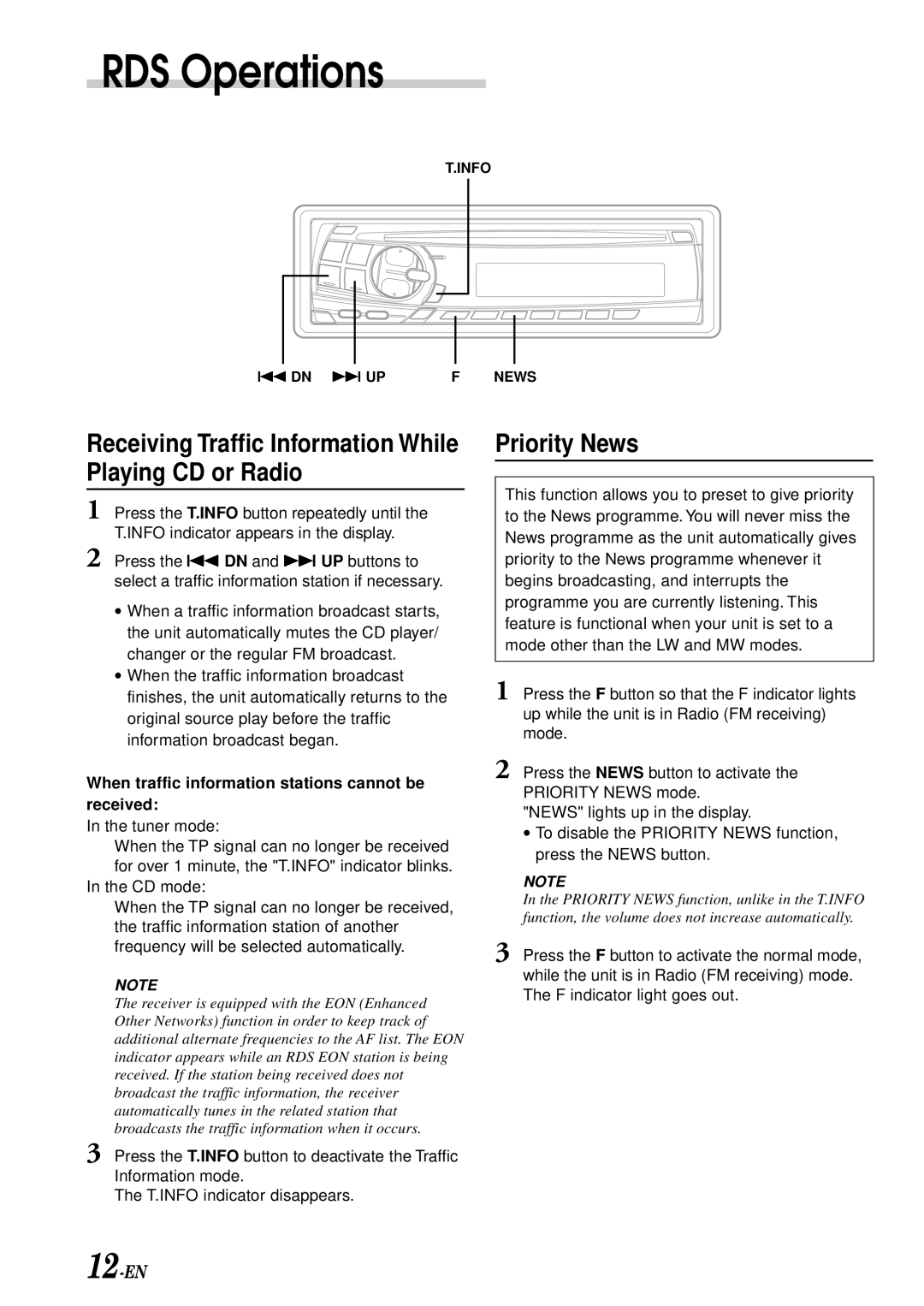 Alpine CDM-7856R, CDM-7859R, CDM-7858R owner manual Receiving Traffic Information While Playing CD or Radio, Priority News 