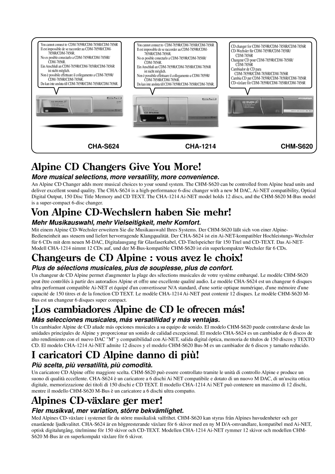 Alpine CDM-7856R, CDM-7859R, CDM-7858R owner manual Alpine CD Changers Give You More 