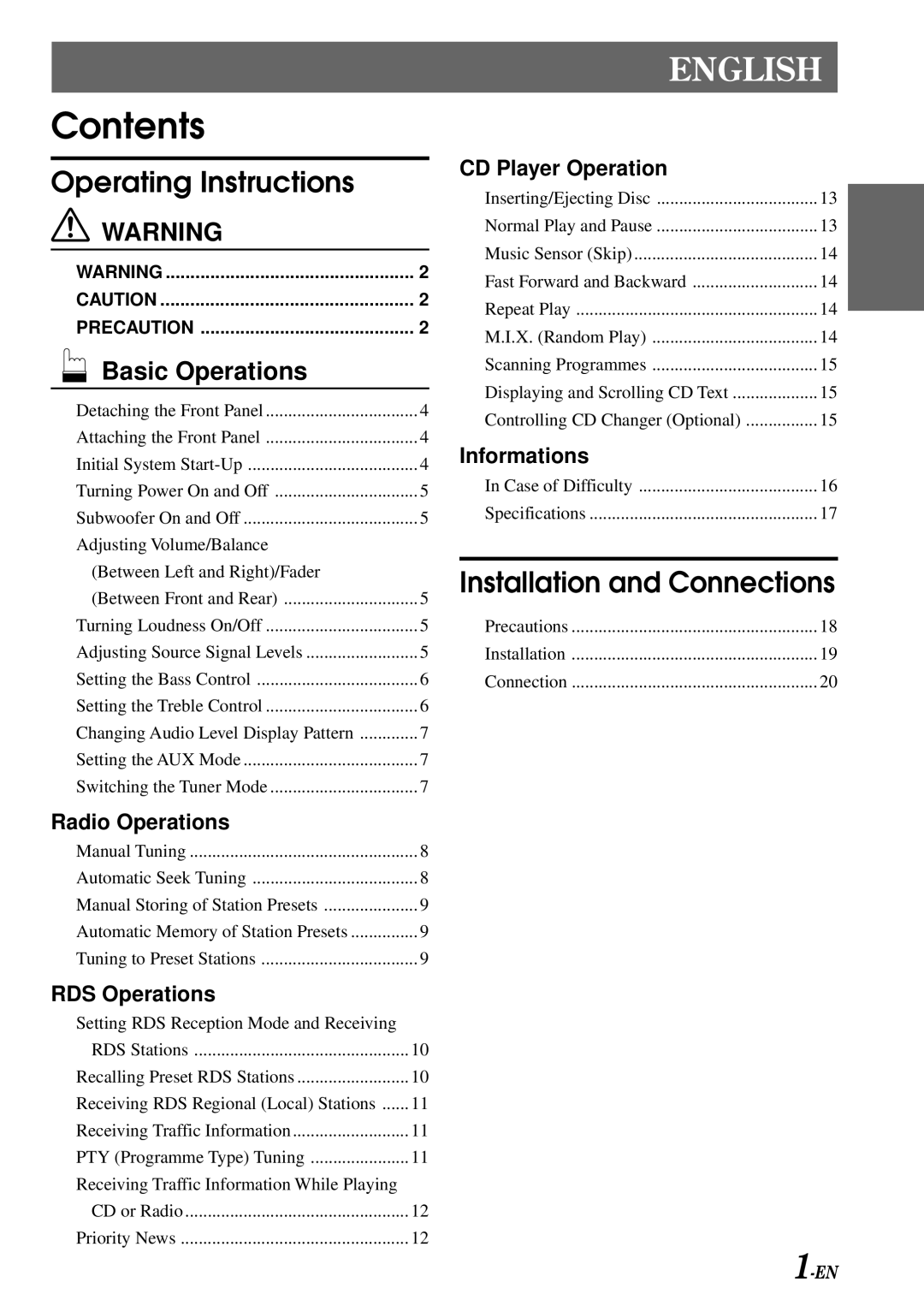 Alpine CDM-7859R, CDM-7858R, CDM-7856R owner manual Contents 