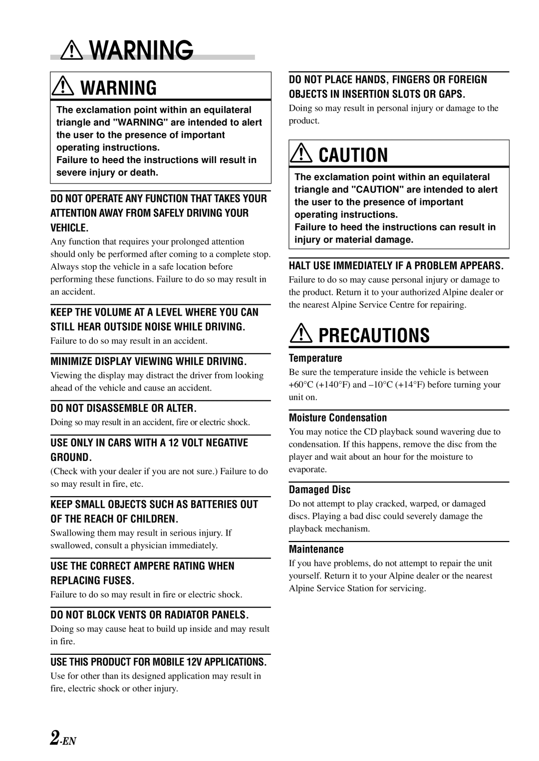 Alpine CDM-7858R, CDM-7859R, CDM-7856R owner manual Precautions 