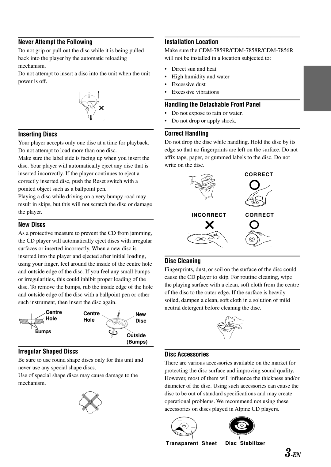 Alpine CDM-7856R, CDM-7859R, CDM-7858R owner manual Handling the Detachable Front Panel 