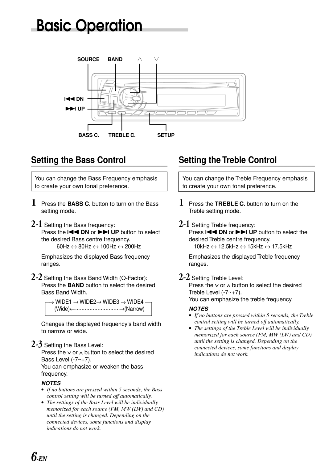 Alpine CDM-7856R, CDM-7859R, CDM-7858R owner manual Basic Operation, Setting the Bass Control Setting the Treble Control 