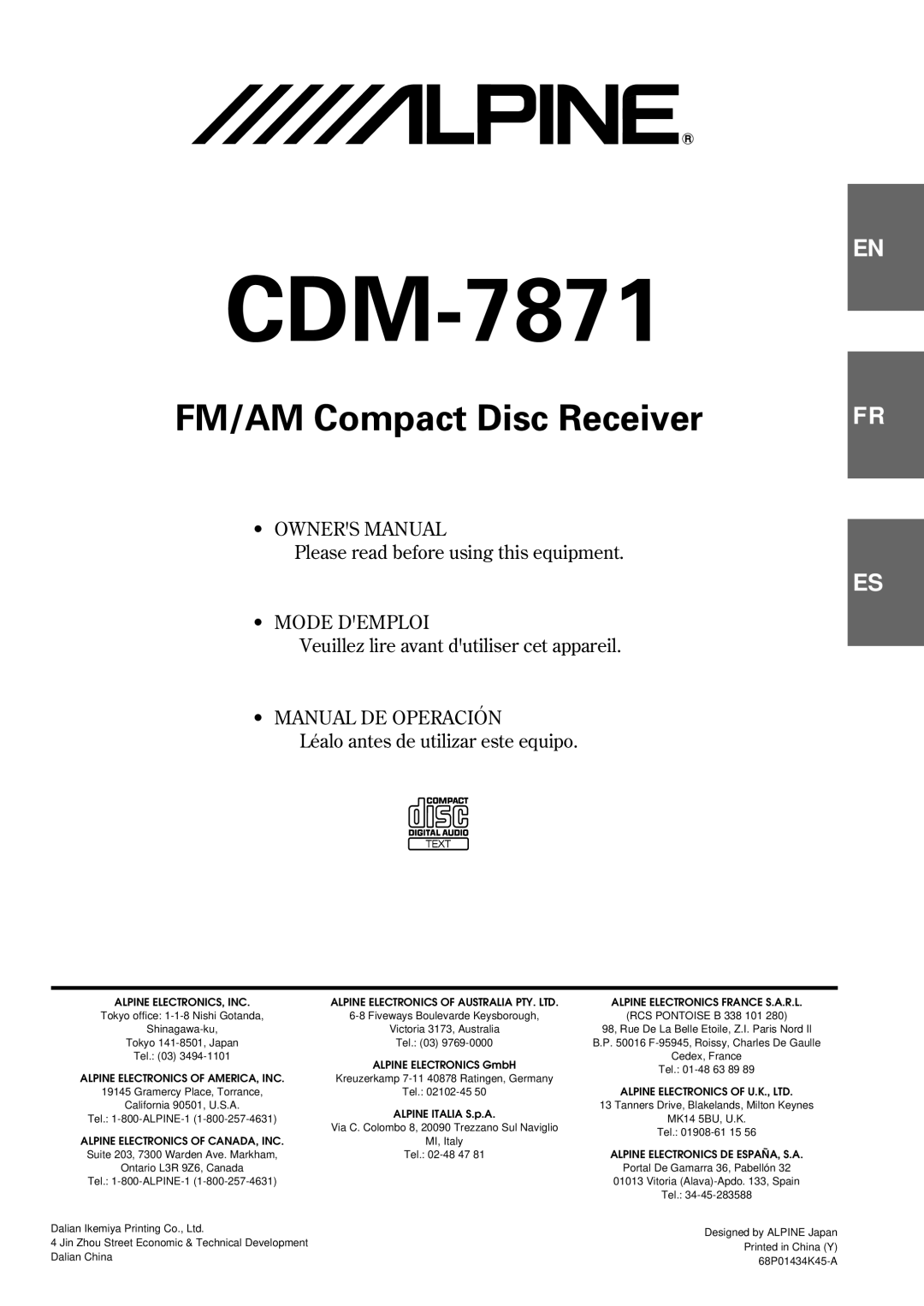 Alpine CDM-7871 owner manual 