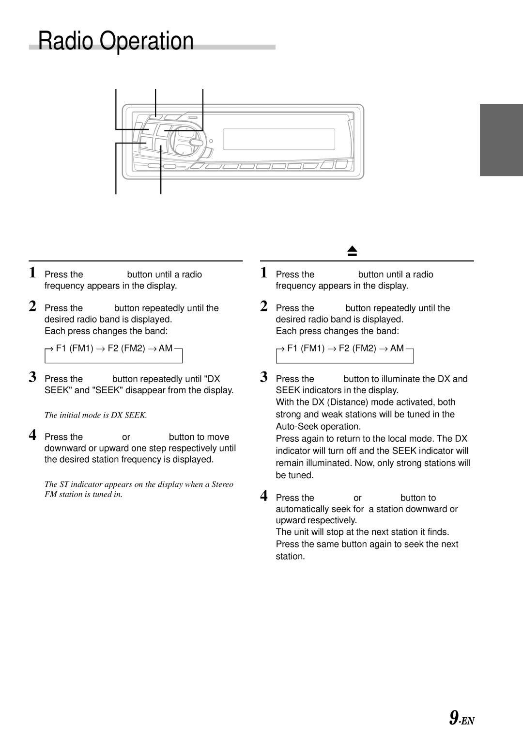 Alpine CDM-7871 owner manual Radio Operation, Manual Tuning, Automatic Seek Tuning 