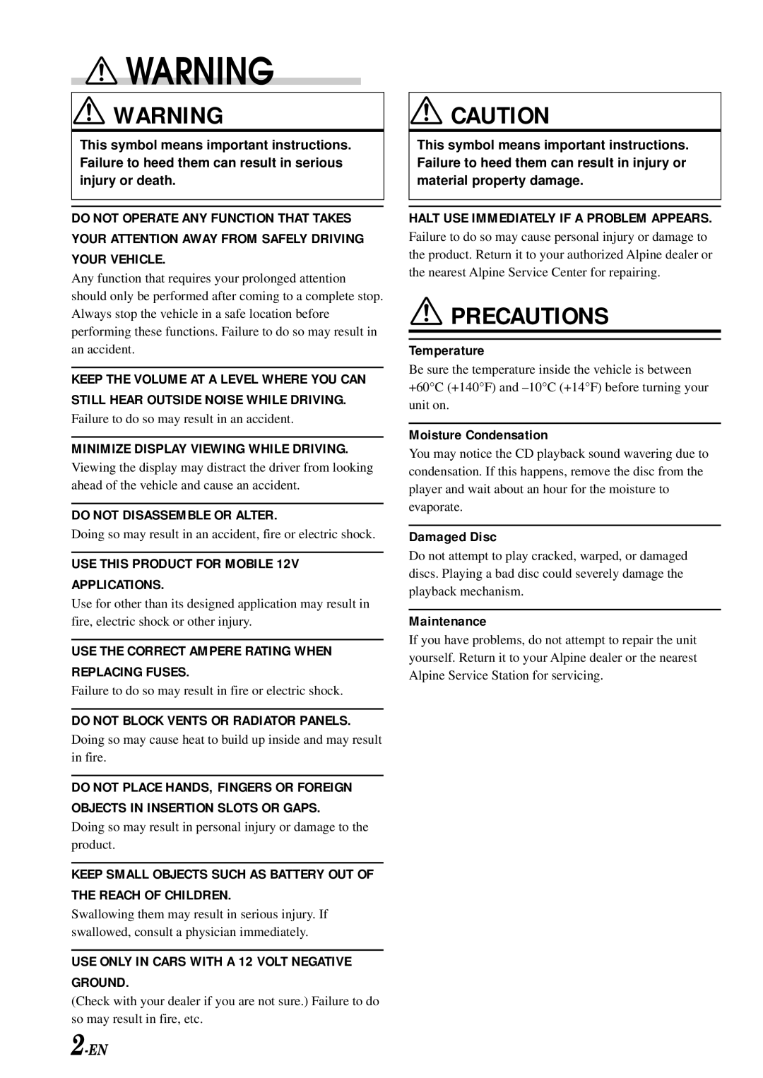 Alpine CDM-7871 owner manual Precautions 