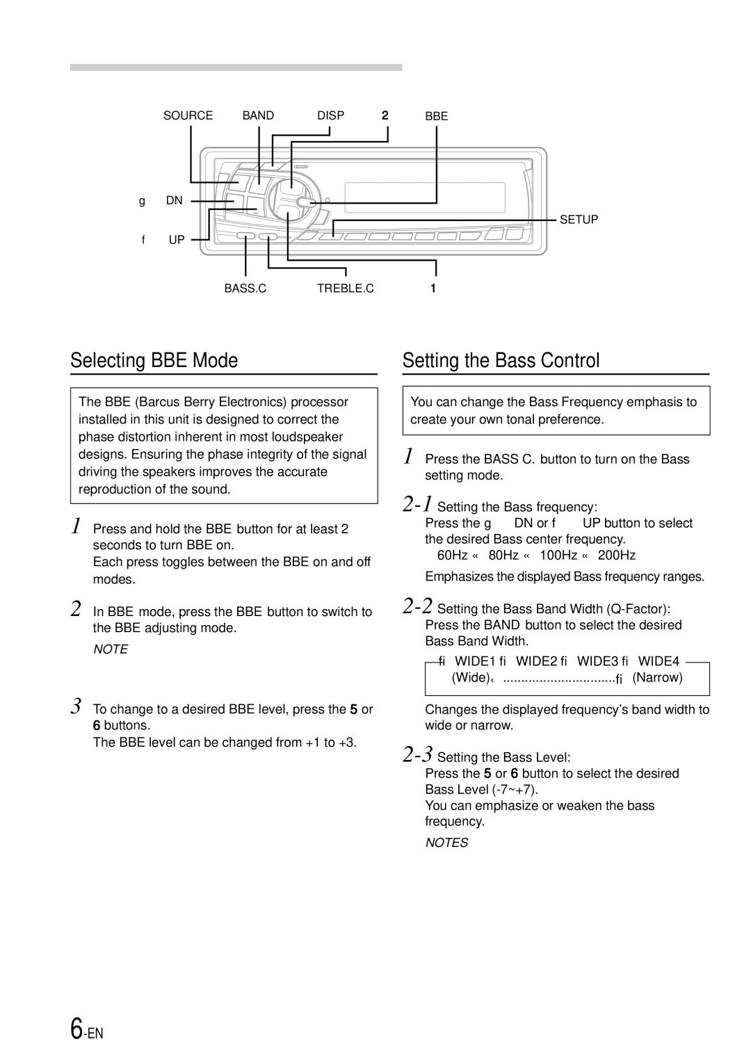 Alpine CDM-7871 owner manual Selecting BBE Mode, Setting the Bass Control 