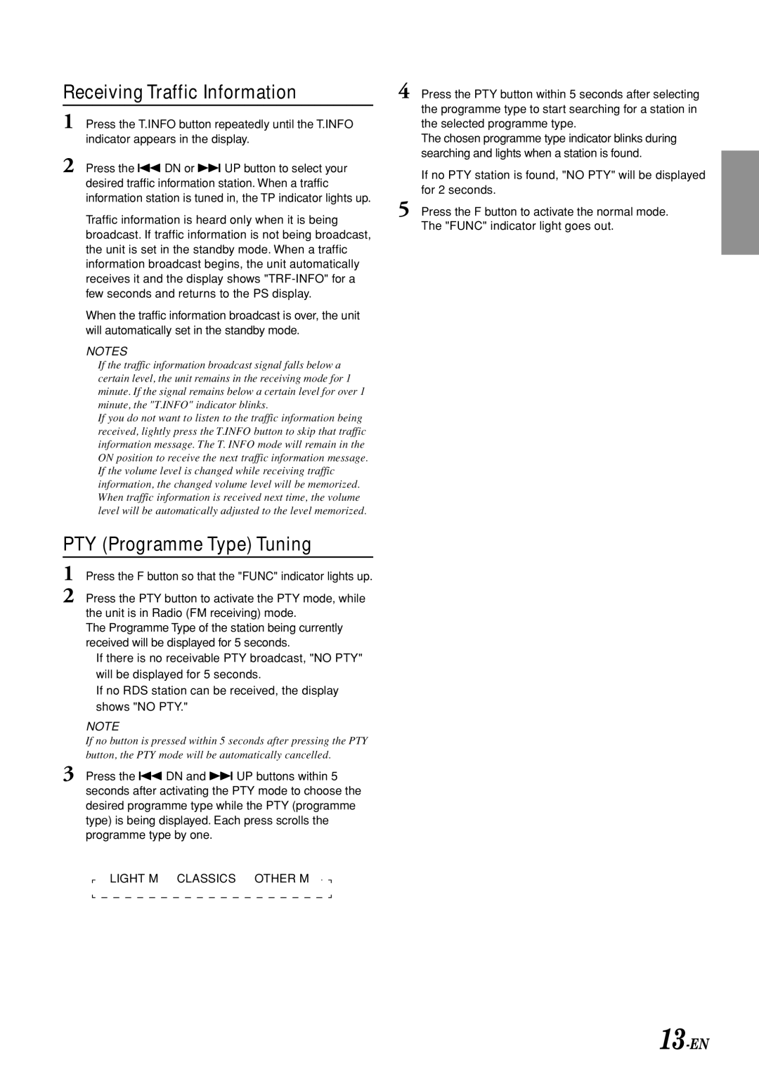 Alpine CDM-7892R owner manual Receiving Traffic Information, PTY Programme Type Tuning 