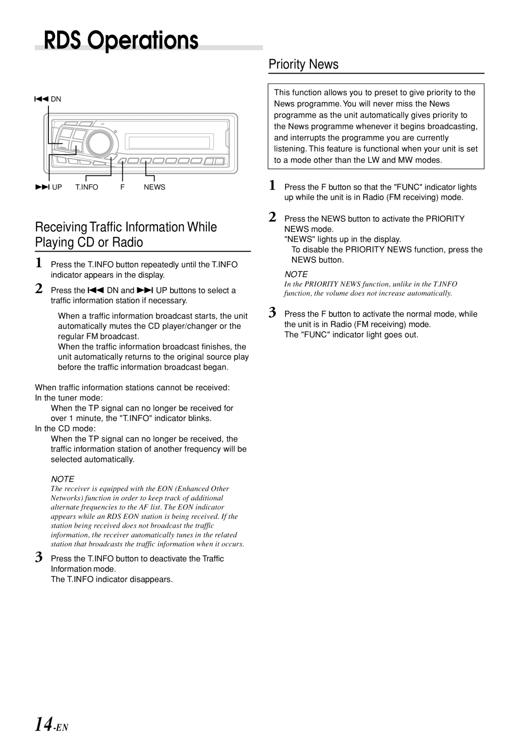 Alpine CDM-7892R owner manual Receiving Traffic Information While Playing CD or Radio, Priority News 