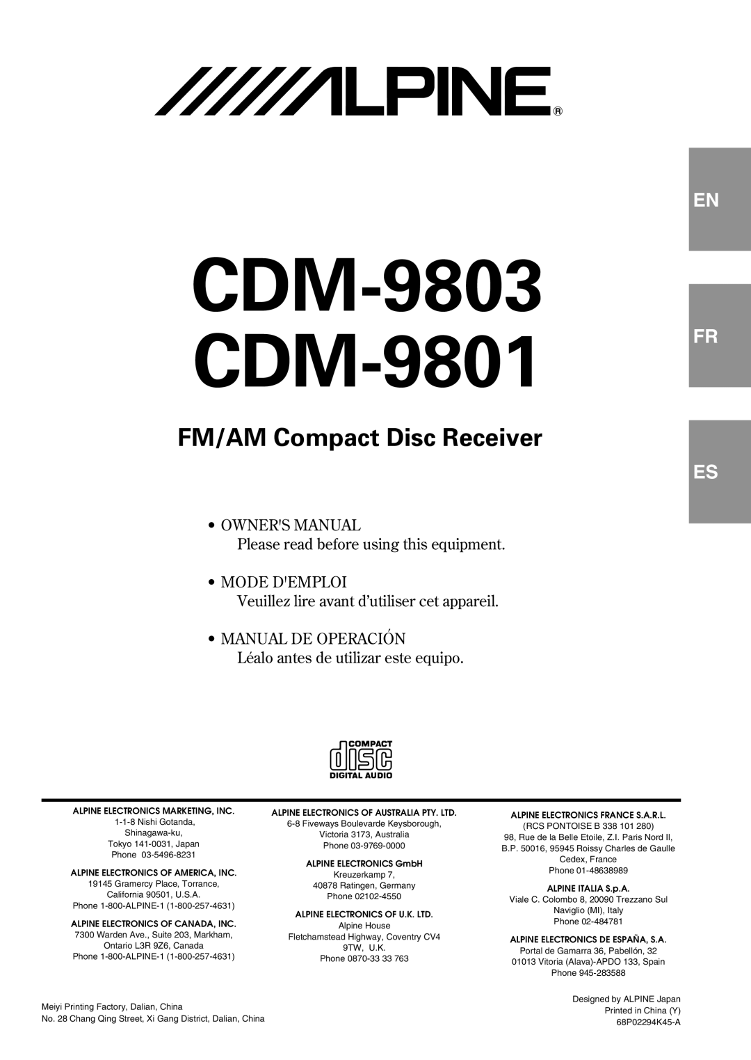 Alpine cdm-9803 owner manual CDM-9803 CDM-9801 