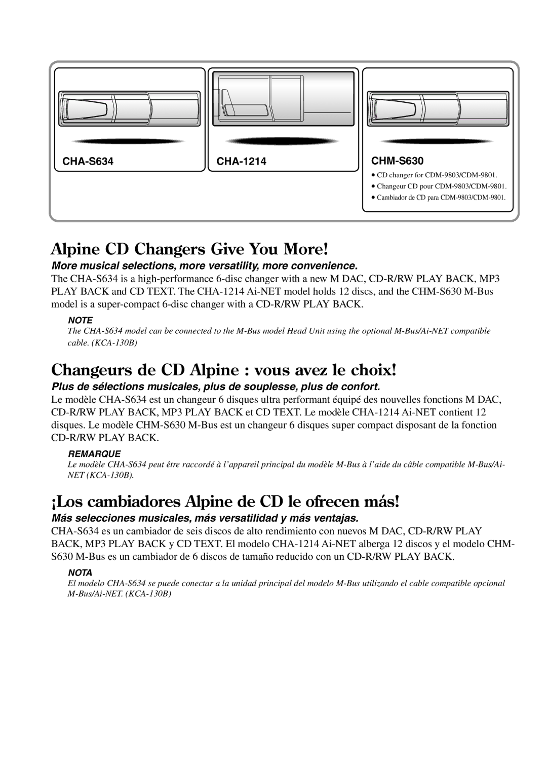 Alpine cdm-9803, CDM-9801 owner manual Alpine CD Changers Give You More, CHA-S634CHA-1214CHM-S630 