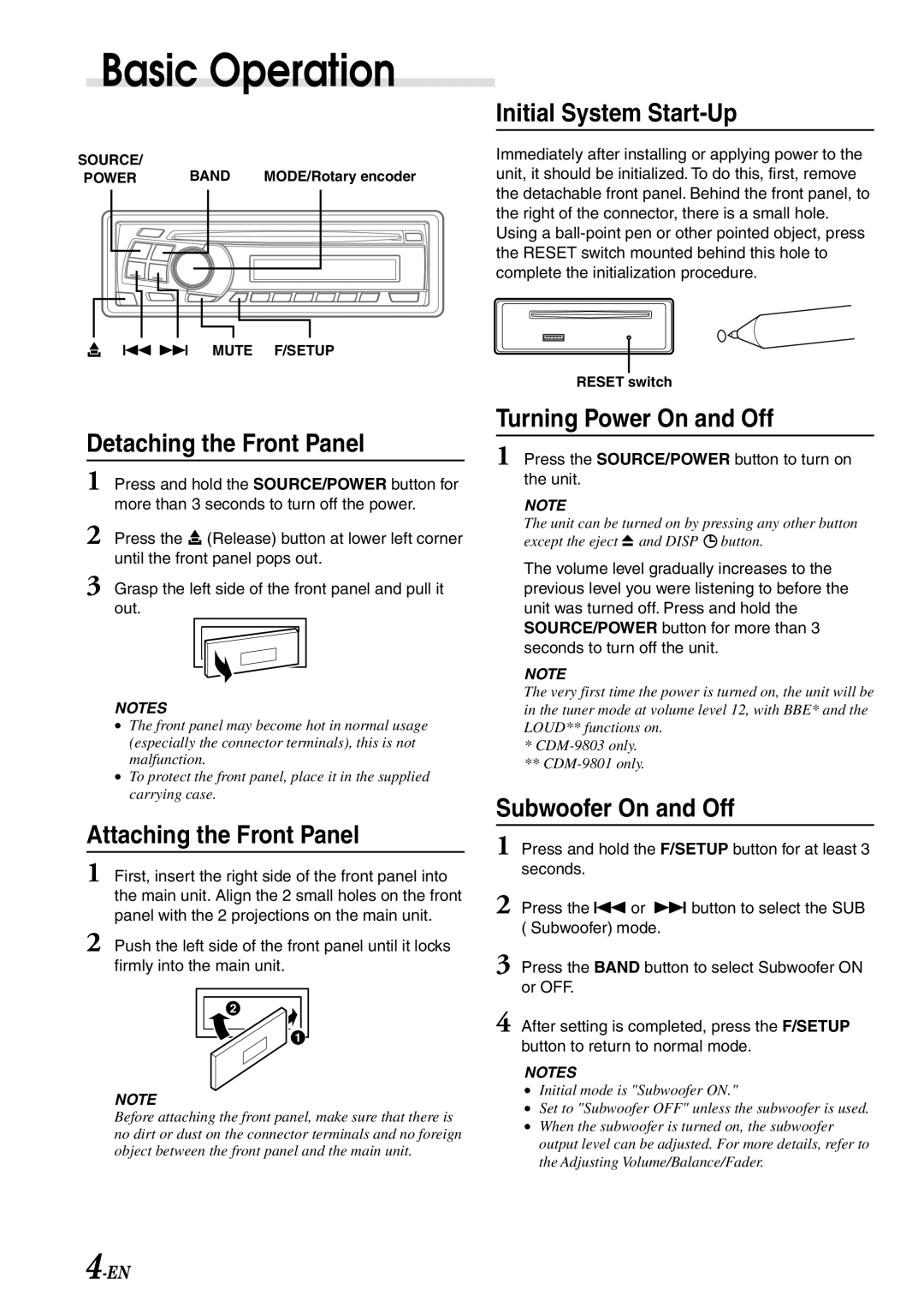 Alpine cdm-9803, CDM-9801 owner manual Basic Operation 