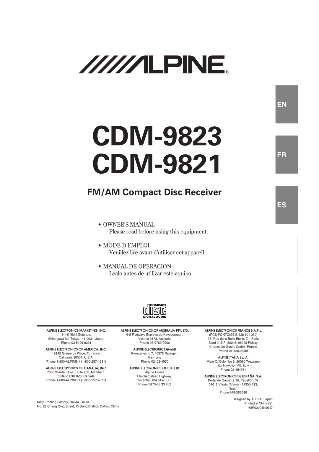 Alpine cdm-9821 owner manual CDM-9823 CDM-9821 