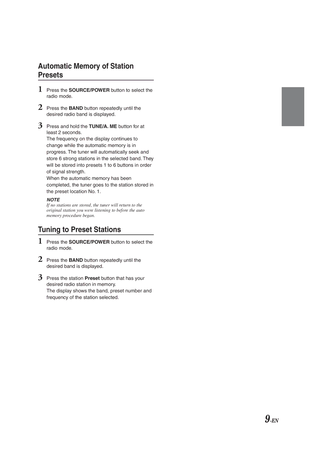 Alpine cdm-9821, CDM-9823 owner manual Automatic Memory of Station Presets, Tuning to Preset Stations 