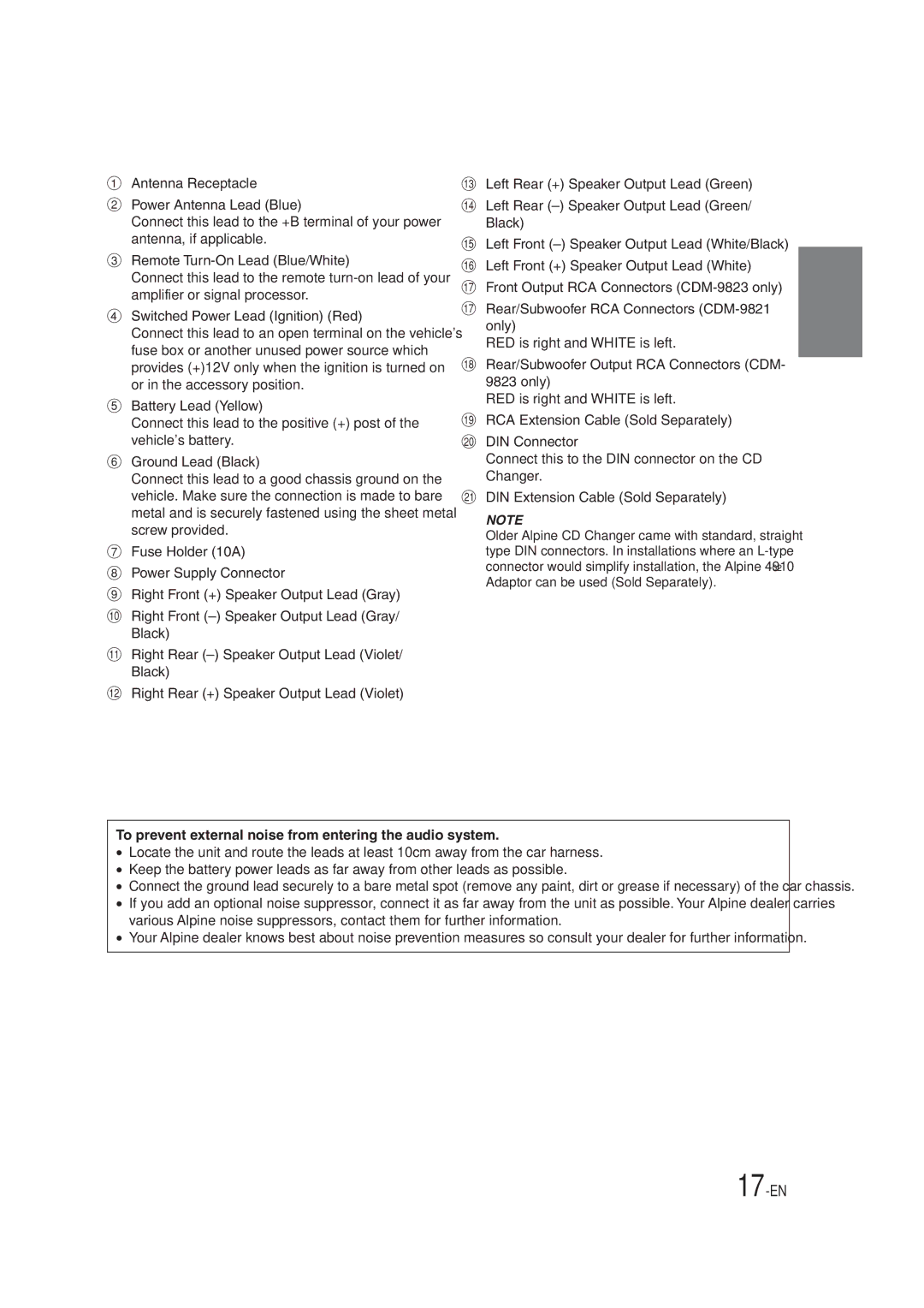 Alpine cdm-9821, CDM-9823 owner manual 17-EN 