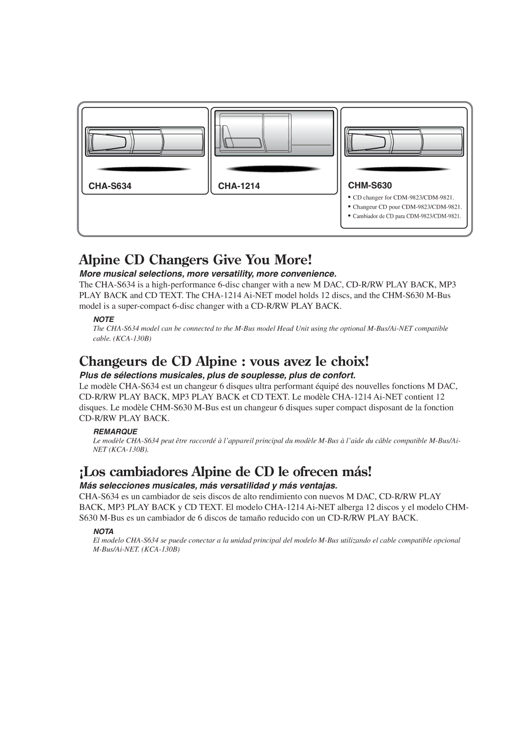 Alpine CDM-9823, cdm-9821 owner manual Alpine CD Changers Give You More, CHA-S634CHA-1214CHM-S630 