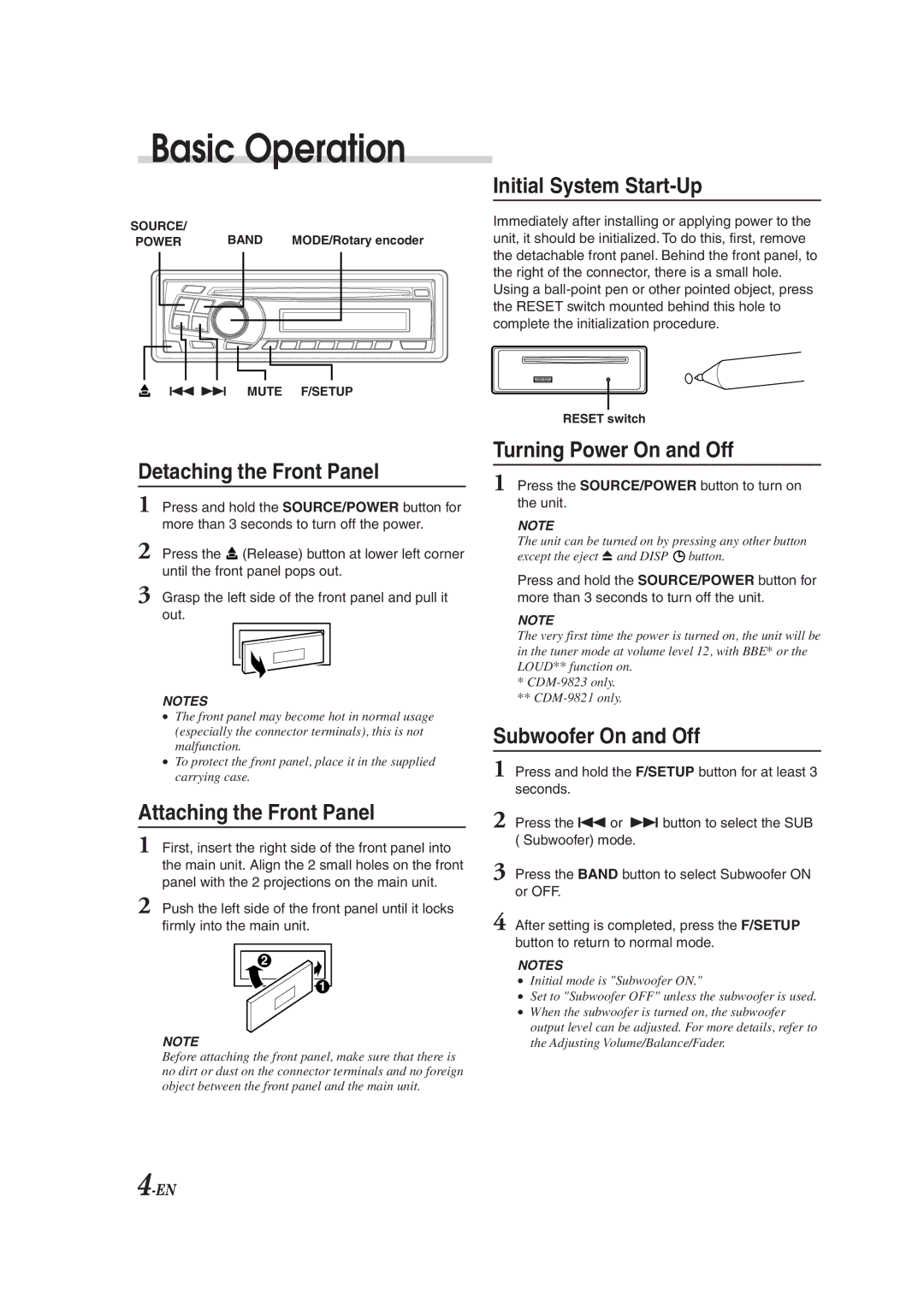 Alpine CDM-9823, cdm-9821 owner manual Basic Operation 